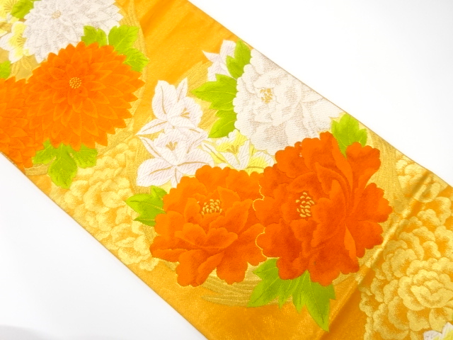 JAPANESE KIMONO / ANTIQUE FUKURO OBI / SILK / WOVEN KIKU & PEONY